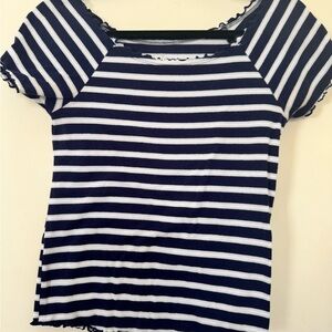 Justice Navy and White Striped Short Sleeve Tee size 18/20 Small